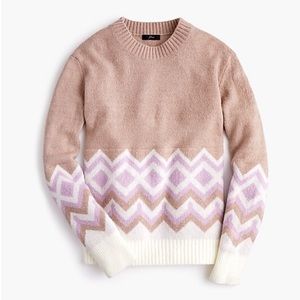 J. Crew Crewneck Sweater in Geometric Fair Isle, Heather Khaki Ivory, XXS